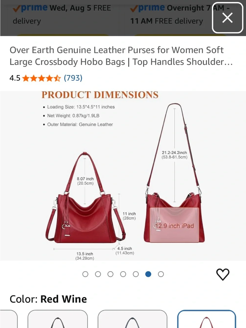 Over Earth Red Wine Genuine Leather Hobo Shoulder & Crossbody Bag New